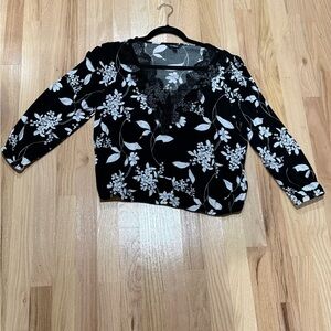 Express Black and White Floral Lace Blouse